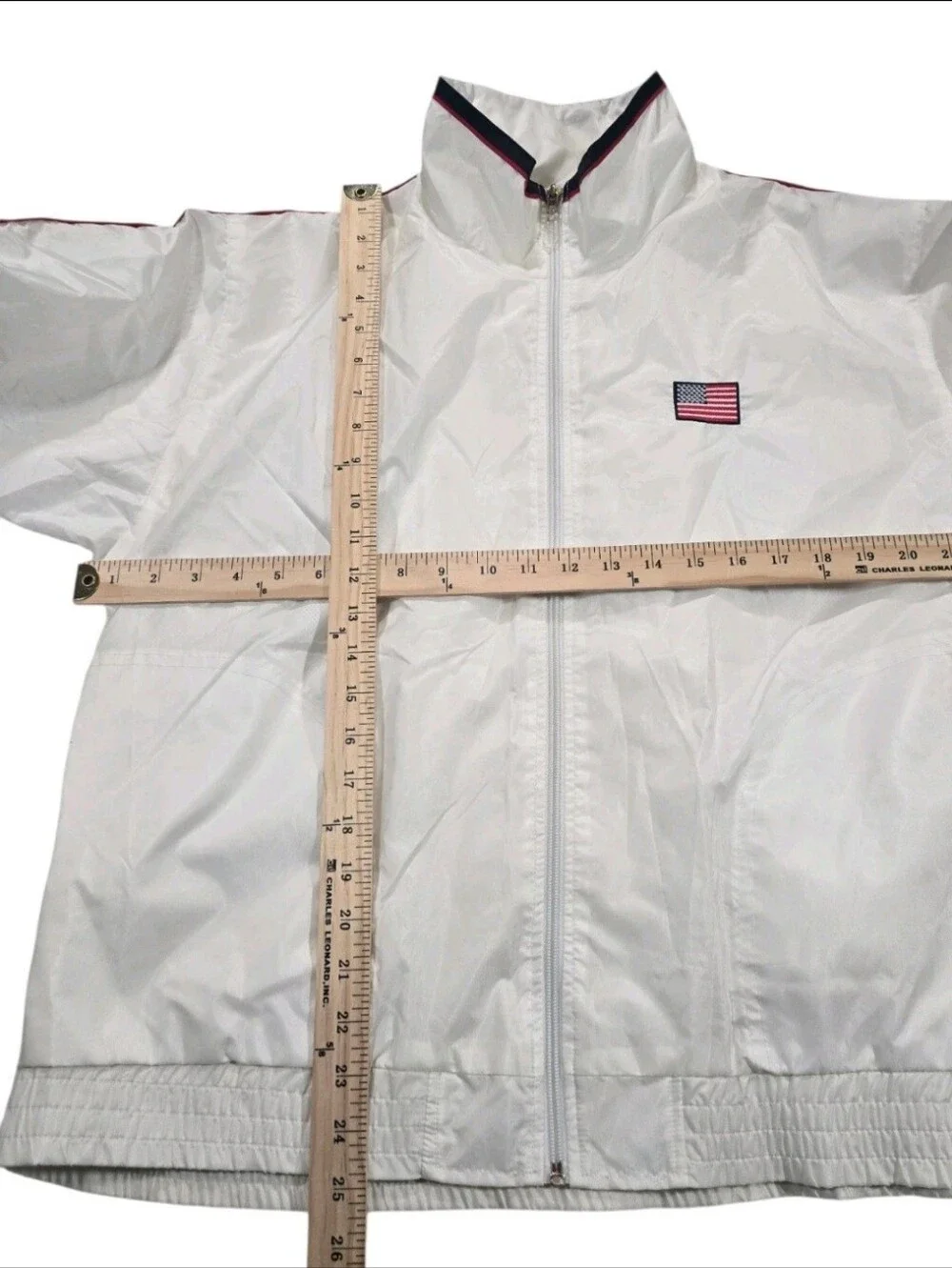 Tommy Hilfiger White Windbreaker with Red & Navy Stripe Accents